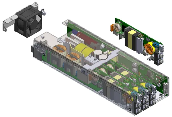 Fig. 1 Los FET de SiC alimentan la parte frontal de FLXPro, mientras que los FET de GaN impulsan las etapas de salida Fig. 1 Los FET de SiC alimentan la parte frontal de FLXPro, mientras que los FET de GaN impulsan las etapas de salida